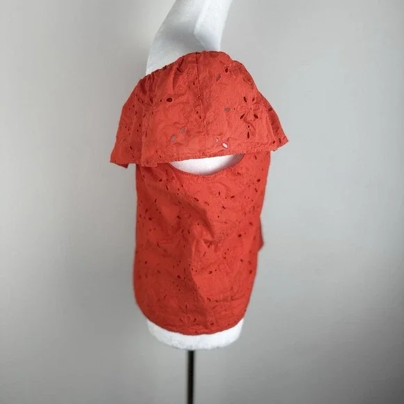 Ann Taylor Top Women Extra Large Orange Eyelet Lace Off Shoulder Sleeveless Crop - Picture 4 of 9